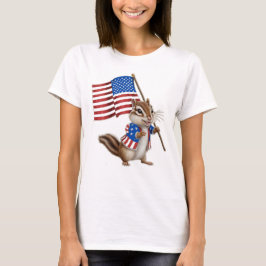 Camiseta Bandera Americana con Ardilla de Dibujos Animados