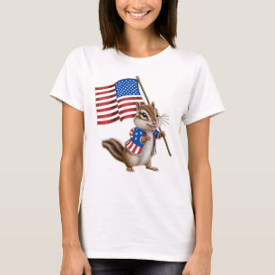 Camiseta Bandera Americana con Ardilla de Dibujos Animados 