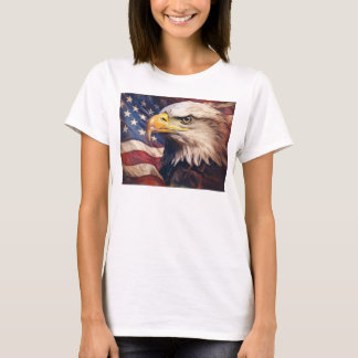Camiseta Bandera Americana con Cabeza de Águila Calva