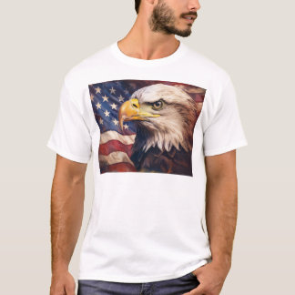 Camiseta Bandera Americana con Cabeza de Águila Calva