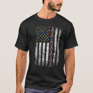 Camiseta Bandera Americana Conciencia del Autismo  Cinta de