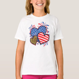 Camiseta Bandera Americana Corazón Leopardo Sublimación-642
