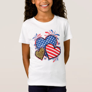 Camiseta Bandera Americana Corazón Leopardo Sublimación-642