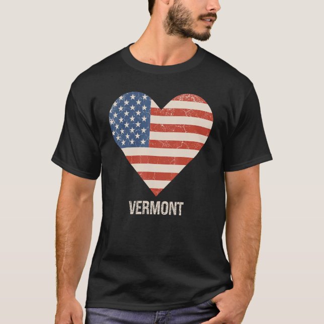 Camiseta Bandera Americana Corazón Vermont 4 De Julio Patri (Anverso)