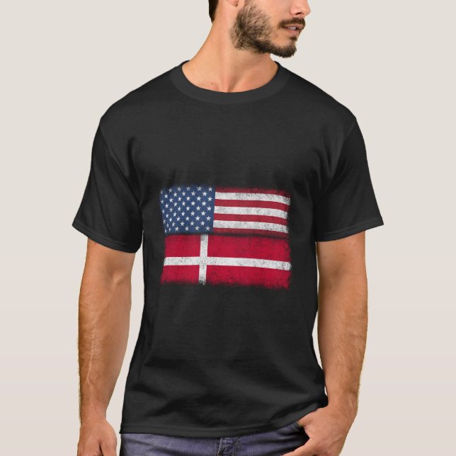 Camiseta Bandera Americana Danesa Dinamarca Usa Danmark (Anverso)