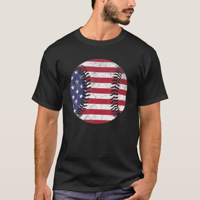 Camiseta Bandera Americana de Béisbol Bandera de Julio 4 Ba (Anverso)