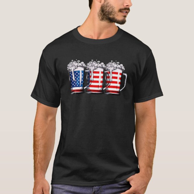 Camiseta Bandera Americana De Cerveza 4 De    Julio Bebida  (Anverso)