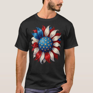 Camiseta Bandera Americana De Girasol 4 De Julio Patriótica