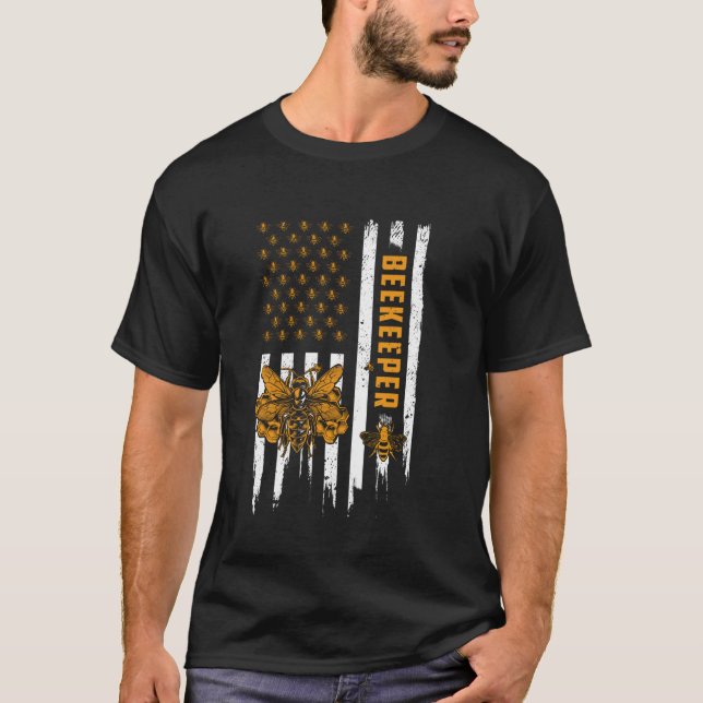 Camiseta Bandera americana de la apicultura Honeycomb Abeja (Anverso)