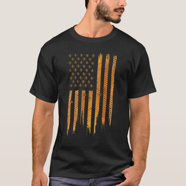Camiseta Bandera americana de la apicultura Honeycomb Abeja (Anverso)