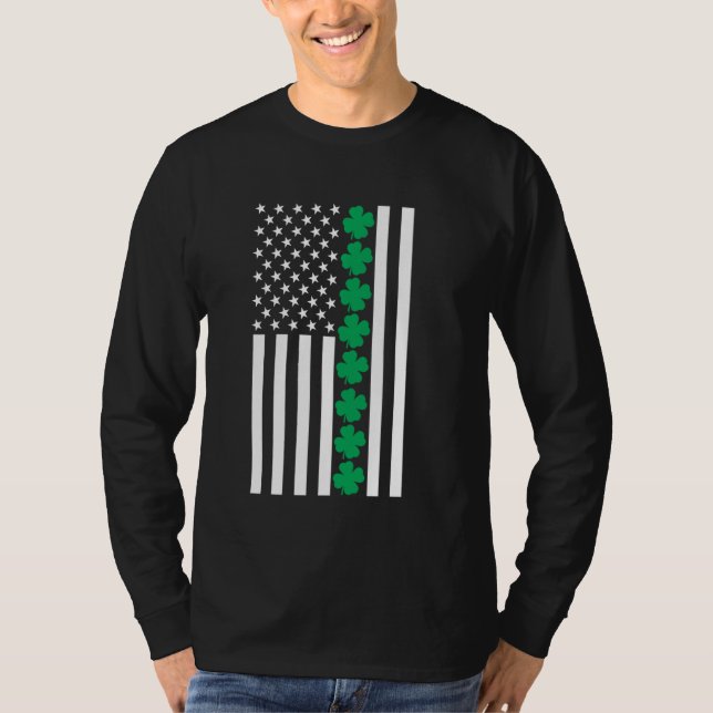 Camiseta Bandera Americana De Lado Shamrock St Patrons Day  (Anverso)