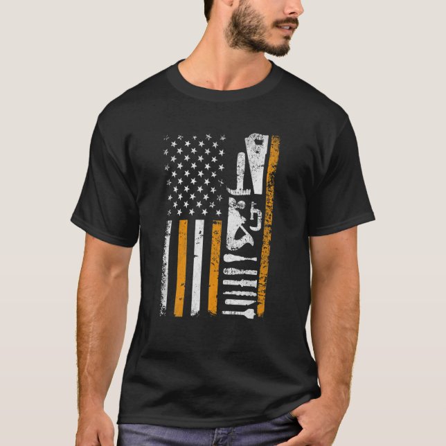 Camiseta Bandera Americana de madera regalos Carpintero Mad (Anverso)