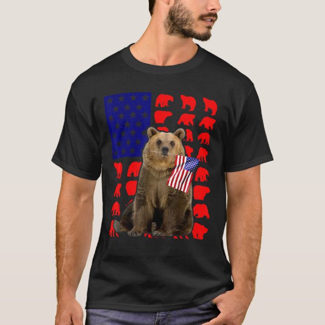Camiseta Bandera Americana De Oso 4 De Julio Estadounidense (Anverso)