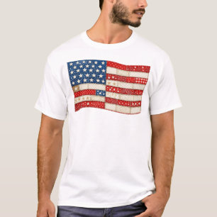 Camiseta Bandera Americana de Parche Vintage   Rojo Patriót