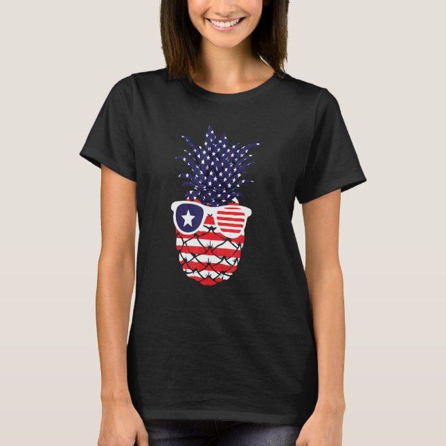 Camiseta Bandera Americana De Piña Gafas De Sol 4 De Julio (Anverso)