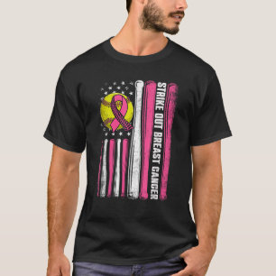 Camiseta Bandera Americana De Softball Con Cáncer De Mama