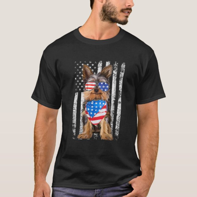 Camiseta Bandera Americana de Yorkshire, Patriotic Yorkie D (Anverso)