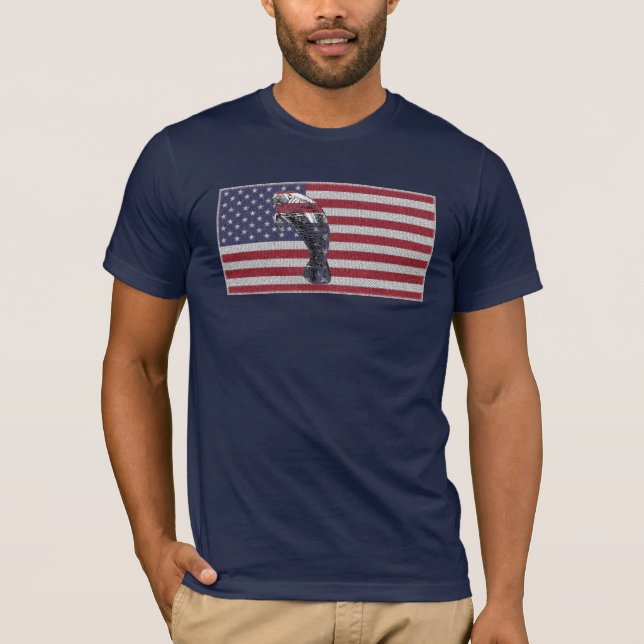 Camiseta Bandera americana del Manatee en azules marinos (Anverso)
