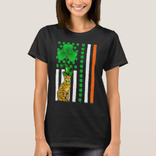 Camiseta Bandera americana del trébol irlandés gato bengalí