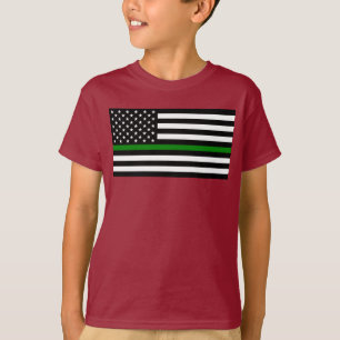 Camiseta Bandera Americana delgada línea verde militar y de