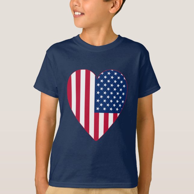 Camiseta Bandera americana dentro de un corazón grande (Anverso)