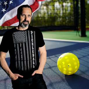 Camiseta Bandera Americana Descolorida Pickleball Negra