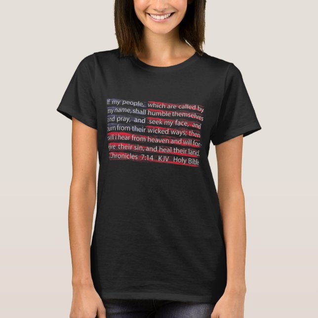 Camiseta Bandera Americana Escritura Cristiana 2 Crónicas 7 (Anverso)