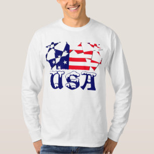 Camiseta Bandera Americana Estilo Moda Larga Manga T