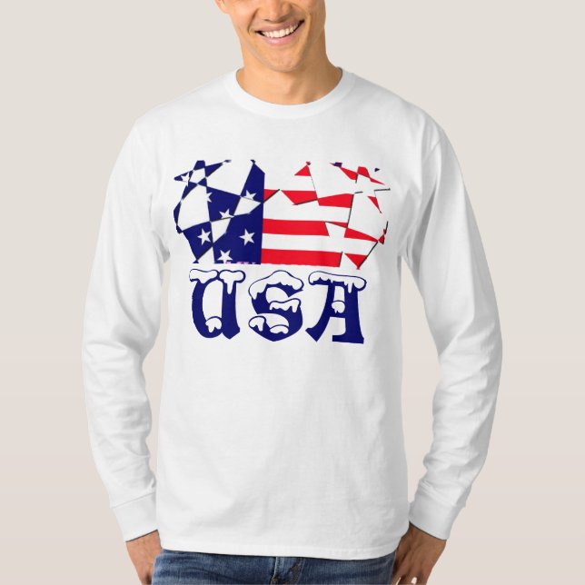 Camiseta Bandera Americana Estilo Moda Larga Manga T (Anverso)