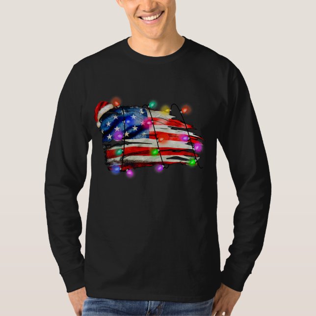 Camiseta Bandera americana Feliz Navidad Luces navideñas No (Anverso)