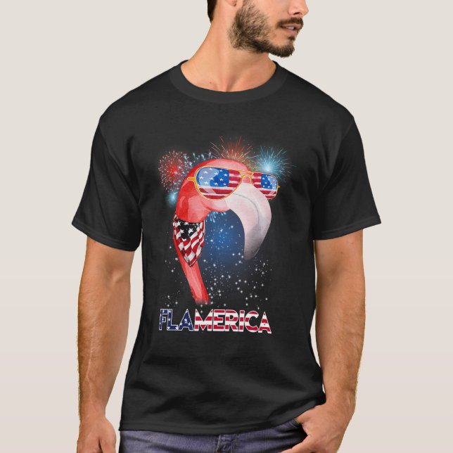 Camiseta Bandera Americana Flamingo 4 De Julio Ee.Uu. P (Anverso)