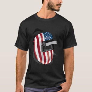 Camiseta Bandera Americana Forma de Casco Soldadura Cute We