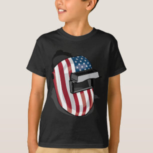 Camiseta Bandera Americana Forma de Casco Soldadura Cute We