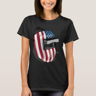 Camiseta Bandera Americana Forma de Casco Soldadura Cute We