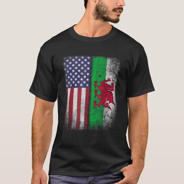 Camiseta Bandera Americana Galesa Gales Ee.Uu. Regalo Améri (Anverso)
