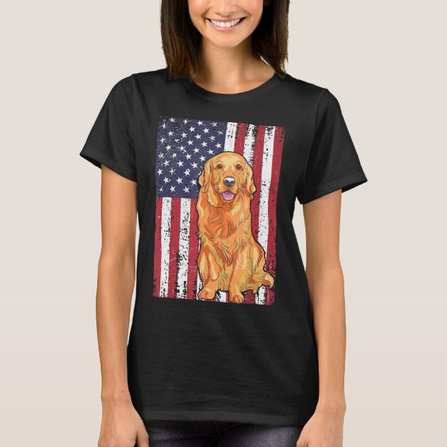 Camiseta Bandera Americana Golden Retriever Patriotic Flag  (Anverso)