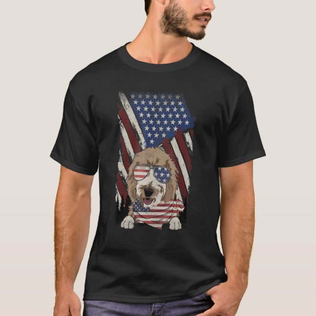 Camiseta Bandera Americana Goldendoodle Dad Mom Dog 4 De Ju (Anverso)