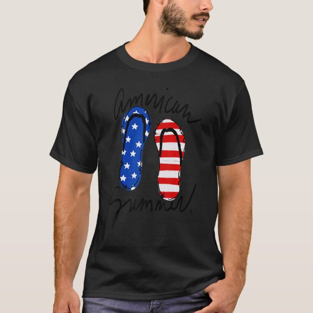 Camiseta Bandera Americana Grunge Flip Flops 4 De Julio Ver (Anverso)