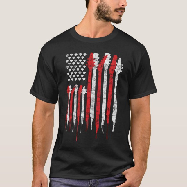 Camiseta Bandera Americana guitarra rojo blanco patriótico (Anverso)