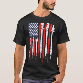 Camiseta Bandera Americana Guitarra Rojo Blanco Patriótico