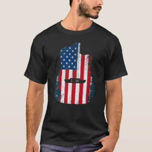Camiseta Bandera Americana Guitarrista Música Vintage EE. U