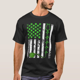 Camiseta Bandera Americana Irlandesa Heartbeat Shamrock St