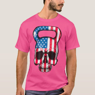 Camiseta Bandera Americana Kettlebell Skull Peso Levantamie
