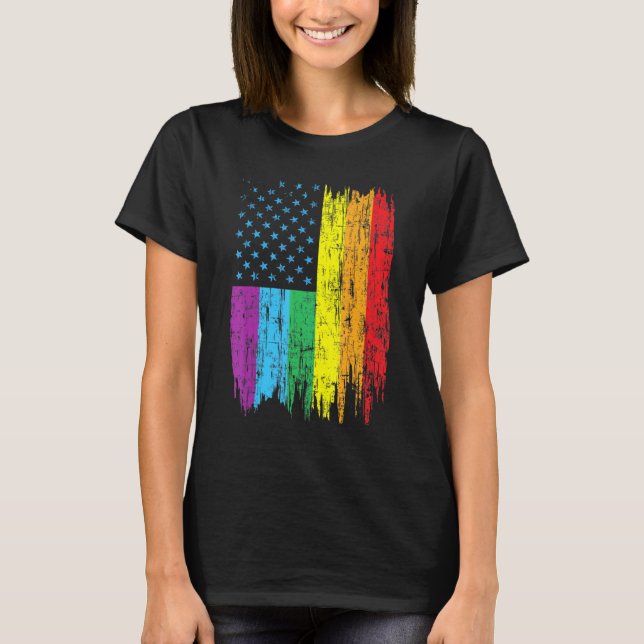 Camiseta Bandera Americana Lgbt Orgullo Viejo Patriótico (Anverso)