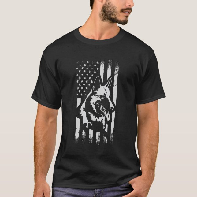 Camiseta Bandera Americana Malinois Belga Por Perro (Anverso)