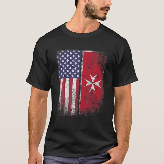 Camiseta Bandera Americana Maltesa Malta Cross Usa America  (Anverso)