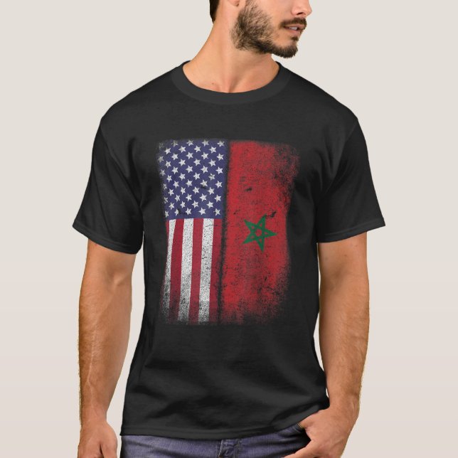 Camiseta Bandera Americana Marroquí Marruecos Usa El Regalo (Anverso)