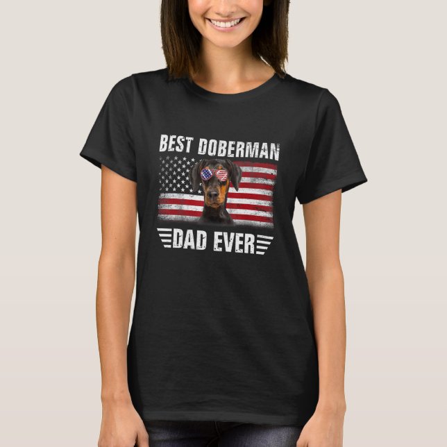 Camiseta Bandera Americana Mejor Padre Doberman Tee Dog Pap (Anverso)