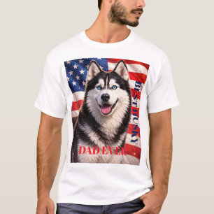 Camiseta Bandera Americana Mejor Papá del Mundo Husky Perro