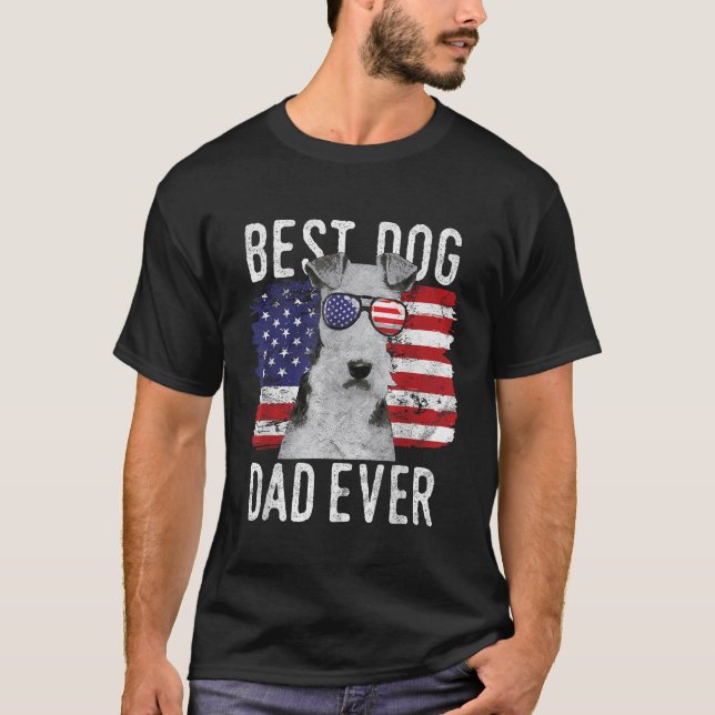 Camiseta Bandera Americana Mejor Perro Papá Nunca Wire Fox  (Anverso)